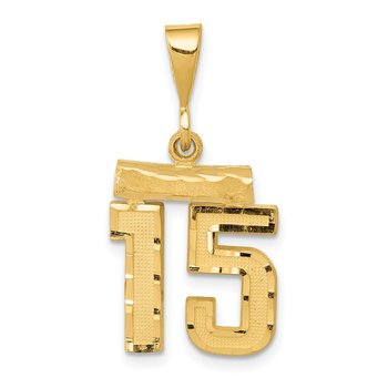 14k Small Brushed Diamond-cut Number 15 Charm