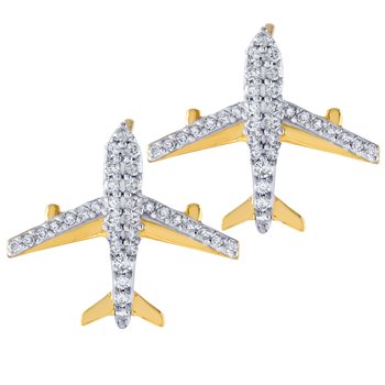 14K Yellow Gold Pave Set Plane Studs Diamond Earrings 0.24 Ctw