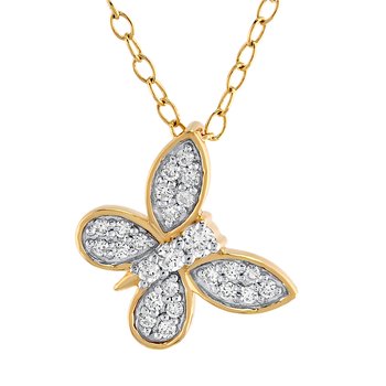 ZooLightful™ 14K Yellow Gold Pave Offset Butterfly Pendant Diamond 0.16 Ctw