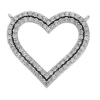 14K White Gold Necklace Double Row Prong Set Cutout Heart on Chain Diamond 1.00 Ctw
