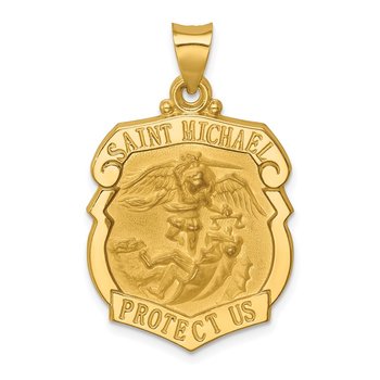 14k Polished and Satin St. Michael Badge Medal Hollow Pendant