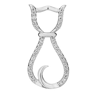 ZooLightful™ 14k White Gold Cutout Cat with Collar Pave Set Pendant Diamond 0.20 Ctw