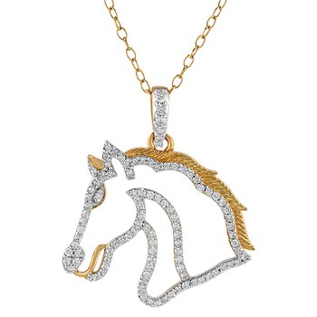 ZooLightful™ 14K Yellow Gold Cutout Horse Head Pave Set Pendant Diamond 0.43 Ctw