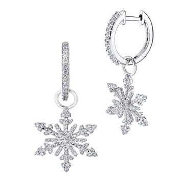 Diamond Frost™ 14kw White Gold Pave Set Snowflake Drops on Hoops Earrings Diamond 0.75 Ctw