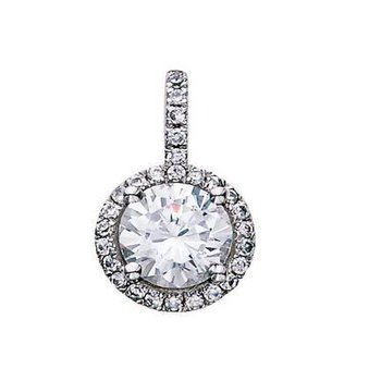 14K White Gold Pendant Prong Set Center with Halo Diamond Set Bail Diamond 1.00 Ctw