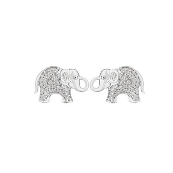 ZooLightful™ 14k White Gold Pave Set Elephant Studs Earrings Diamond 0.25 Ctw