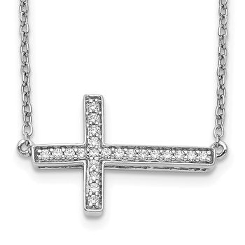 14k White Gold 1/6 carat Diamond Sideways Cross 18 inch Necklace