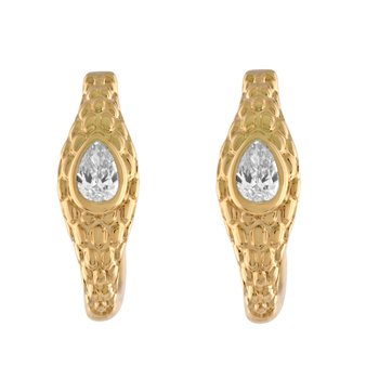 Textura™ 14K Yellow Gold Textured Hoops Bezel Set Pear Shape Diamond 0.24 Ctw
