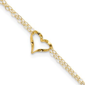 14k Double Strand Chain and Twisted Heart 9 inch Plus 1 inch Extender - Total 10 inch Anklet