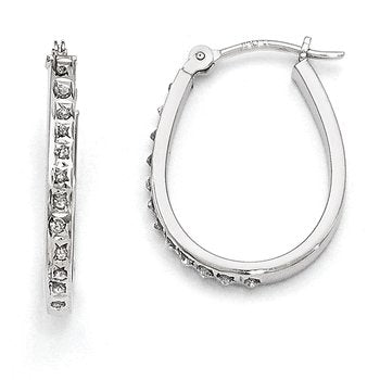 14k White Diamond Fascination Oval Hinged Hoop Earrings
