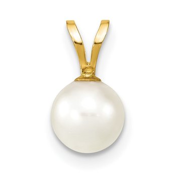 14k 6-7mm White Round Akoya Saltwater Cultured Pearl Pendant