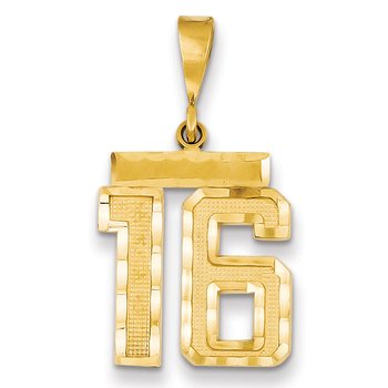 14k Medium Diamond-cut Number 16 Charm