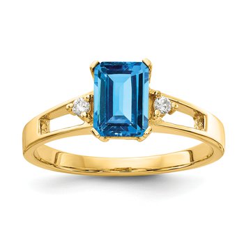14k 7x5mm Emerald Cut Blue Topaz VS Diamond ring