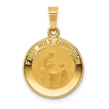 14k Polished/Satin First Holy Communion Medal Hollow Pendant
