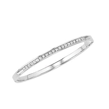14K White Gold Princess Cut Channel Set Hinged Bangle Diamond 1.00 Ctw