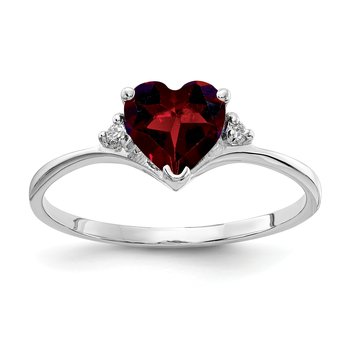 14k White Gold 6mm Heart Garnet VS Diamond ring