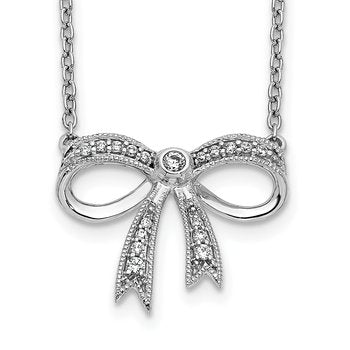 14k White Gold 1/10 carat Diamond Bow 18 inch Necklace