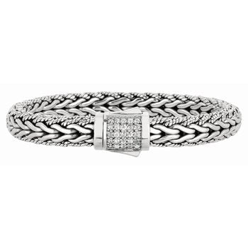 Sterling Silver 7.5in Diamond Cut/ Textured Bangle with Box Clasp