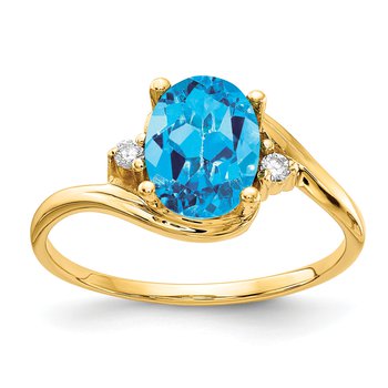 14k 8x6mm Oval Blue Topaz VS Diamond ring