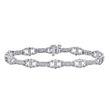 14K White Gold Fleur-De-Lis Graduated Prong Set with Milgrain Bracelet Diamond 1.00 Ctw