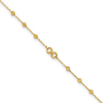 14K Infinity Symbol and Diamond-cut Beads 10 inch Plus 1 inch Extender - Total 11 inch Anklet