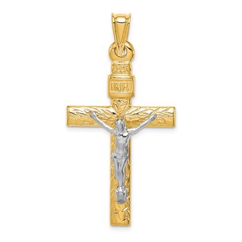 14K Two-Tone w/Rhodium Crucifix Pendant