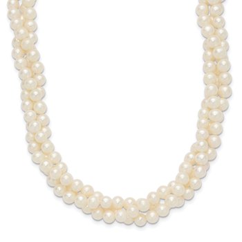 14k 6-7mm White Near-Round Freshwater Cultured Pearl 3-Strand 21 inch Necklace