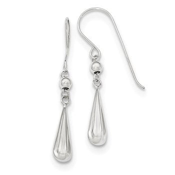 14K White Gold Grooved Puffed Teardrop Shepherd Hook Earrings