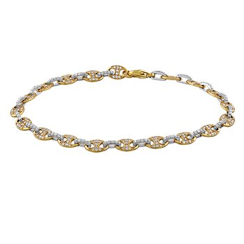 14K Two Tone Pave Set Mariner Link Diamond Bracelet 1.04 Ctw