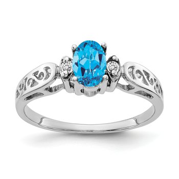 14k White Gold 6x4mm Oval Blue Topaz A Diamond ring