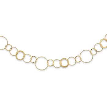 14K Polished Diamond-cut and Textured Circles 18 inch Necklace