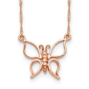 14k Rose Gold Polished Open Butterfly 17 inch Necklace
