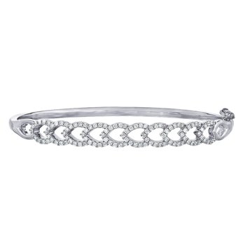 14K White Gold Pave Open Twist Hinged Bangle Diamond 1.00 Ctw