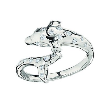 OCEANITY ™ 14k White Gold Ring Flush Set Dolphin Bypass Diamond 0.15 Ctw