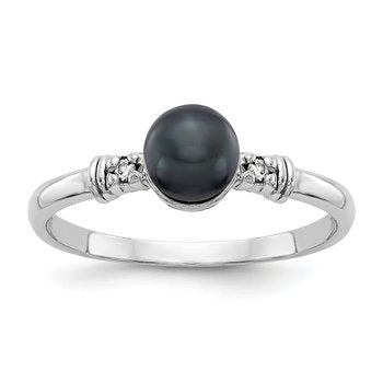 14k White Gold 5mm Black FW Cultured Pearl AAA Diamond ring