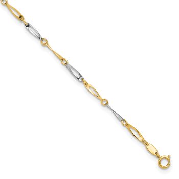14k Two-Tone Polished Oval Twist Link 9 inch Plus 1 inch Extender - Total 10 inch Anklet