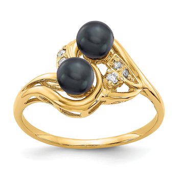 14k 4.5mm Black FW Cultured Pearl A Diamond ring