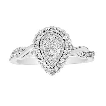 10K White Gold Ring Pear Shape Pave Set with Crossover Shoulders Diamond 0.33 Ctw