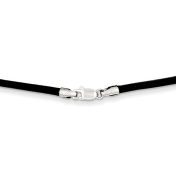 14k White Gold Clasp 2mm 16 inch Black Leather Cord Necklace