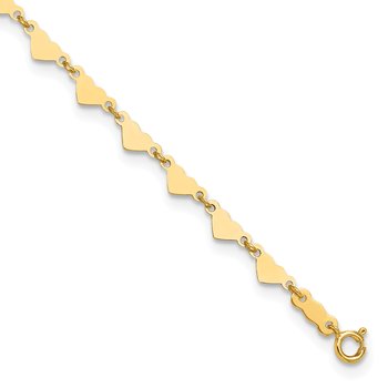 14K Hearts and Oval Links 9 inch Plus 1 inch Extender - Total 10 inch Anklet