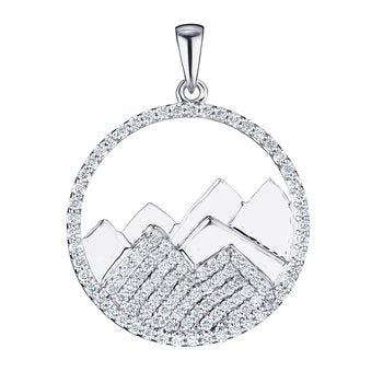 Diamond Peak™ 14K White Gold Pendant Round Diamond Set Frame with Pave & Polished Mountains Diamond 0.50 Ctw