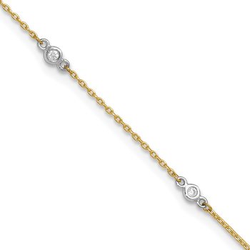 14k Two-tone Bezel-set CZ 6-Station 9 inch Plus 1 inch Extender - Total 10 inch Anklet