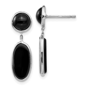14k White Gold Onyx Oval Dangle Post Earrings