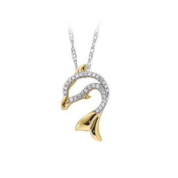 OCEANITY ™ 14k Two Tone Pendant Cutout Dolphin Bead Set with Polished Tail Diamond 0.00 Ctw