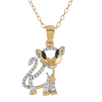 ZooLightful™ 14K Yellow Gold Cutout Tiger Prong Set Pendant Diamond 0.21 Ctw