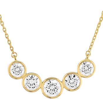 14K Yellow Gold 5 Bezel Set Round Diamond Necklace 1.00 Ctw