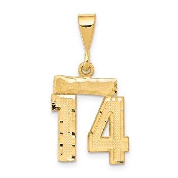 14k Small Brushed Diamond-cut Number 14 Charm
