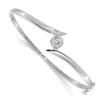 14k White Gold Complete 1/2 carat AAA Diamond Hinged Oval Bangle Bracelet