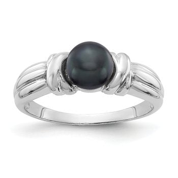 14k White Gold 6mm Black FW Cultured Pearl ring