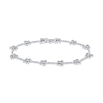 ZooLightful™ 14k White Gold Polished Butterflies with Pave Set Bars Between Bracelet Diamond 1.50 Ctw